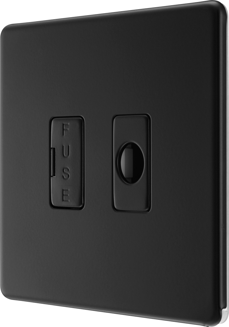 BG Electrical Flatplate Screwless Matt Black - Unswitched and fused with flex outlet