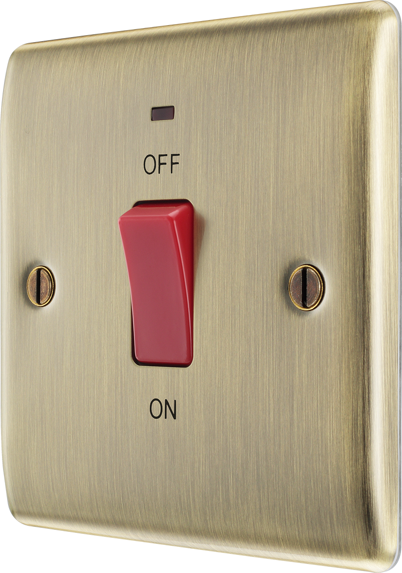BG Electrical Nexus Metal Antique Brass - 45A, double pole, single plate, with indicator