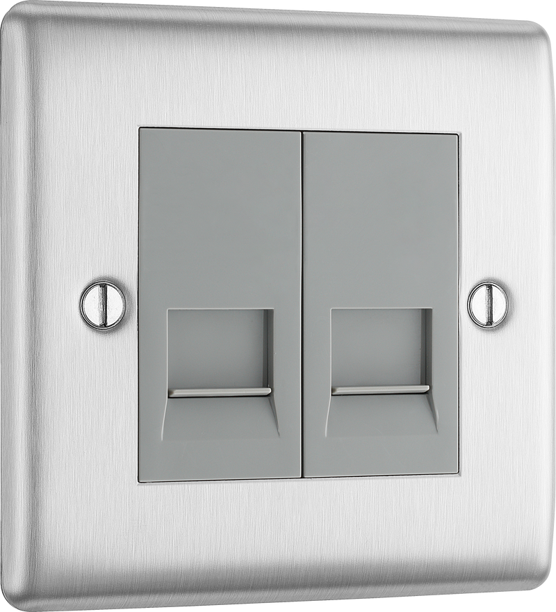 BG Electrical Nexus Metal Brushed Steel - Double, telephone socket, secondary
