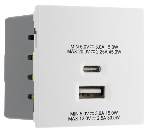 BG Electrical Euro Module - 45W USB A+C Euro Module - White