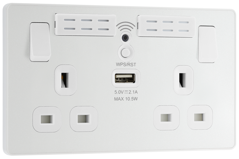 BG Electrical Evolve Pearlescent White - Double, switched, single pole, WiFi Extender + USB A