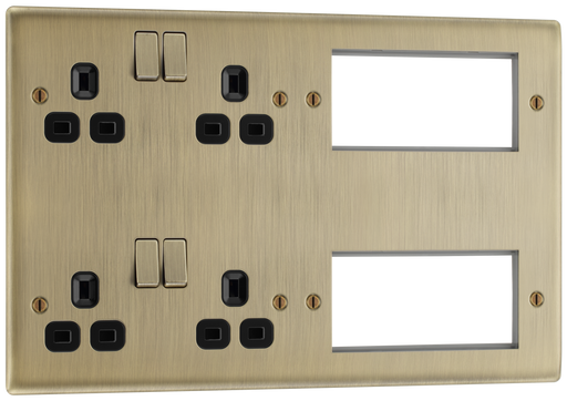 BG Electrical Nexus Metal Antique Brass - 2 x double, switched, double pole, 8 Euro Module