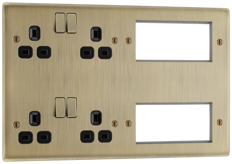 BG Electrical Nexus Metal Antique Brass - 2 x double, switched, double pole, 8 Euro Module