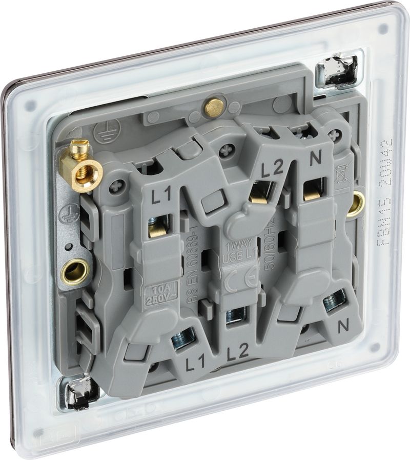 BG Electrical Flatplate Screwless Black Nickel - Triple pole fan isolator