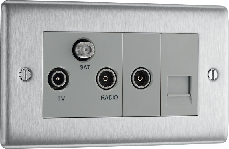 BG Electrical Nexus Metal Brushed Steel - Triplex with BT outlet and co-axial return - screened