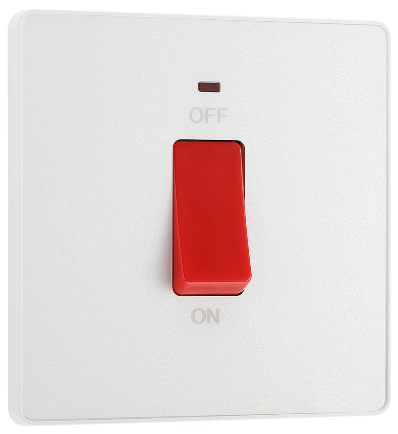 BG Electrical Evolve Pearlescent White - 45A, double pole, single plate, with indicator