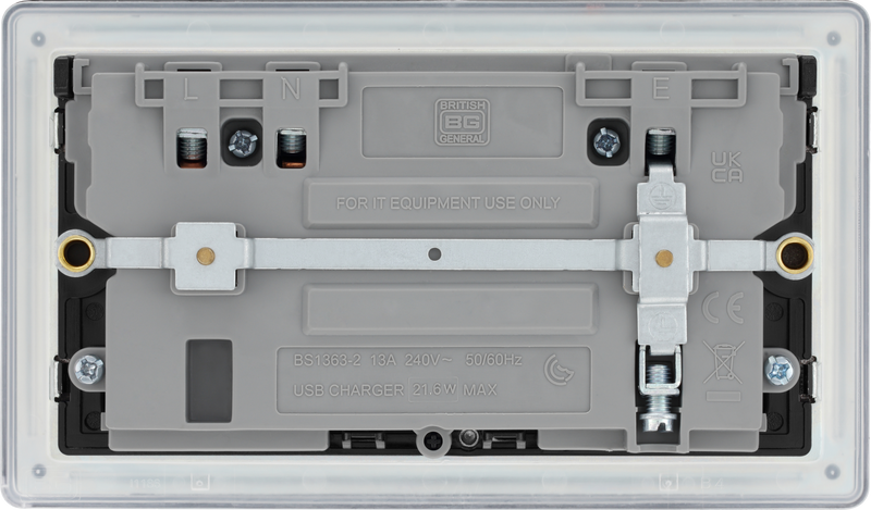 BG Electrical Flatplate Screwless Matt Black - Double switched single pole, with USB A + C (22W)