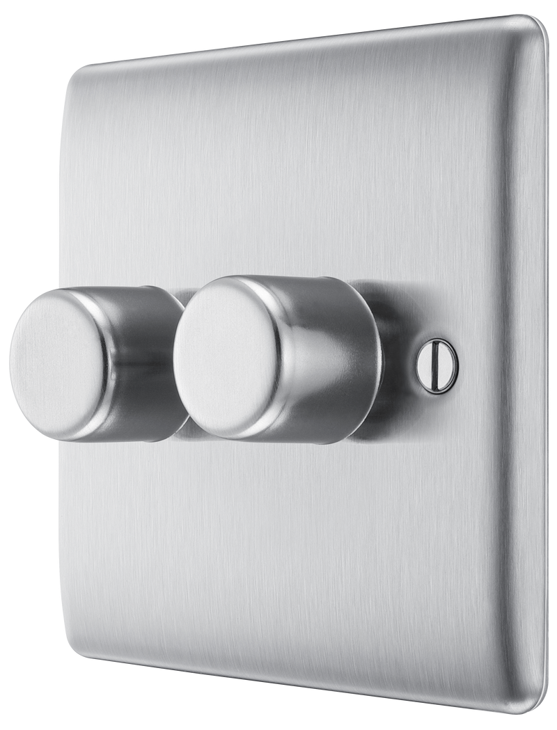 BG Electrical Nexus Metal Brushed Steel - Double, 2 way push 200W