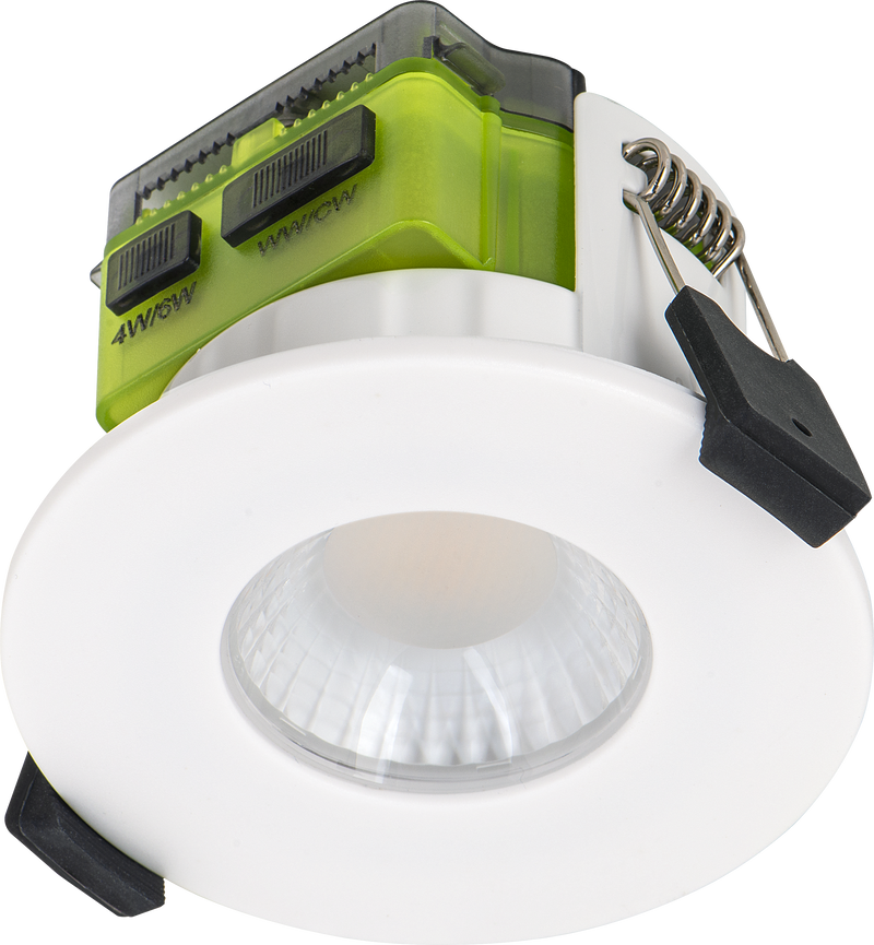 Luceco Ftype MK2 - FType MK2 Fire Rated Downlight 4W/6W 750lm Power Change & CCT Change 3000K / 4000K Dim2Warm Dimmable IP65 White bezel - Flat