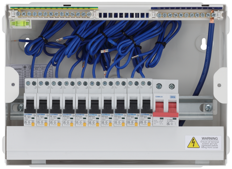 BG Circuit Protection RCBO Main Switch - 12 module, 10 way, 100A Main Switch, 10 RCBO's