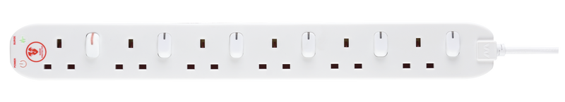 Masterplug Surge - 6 Sockets, 2m, 13A, White