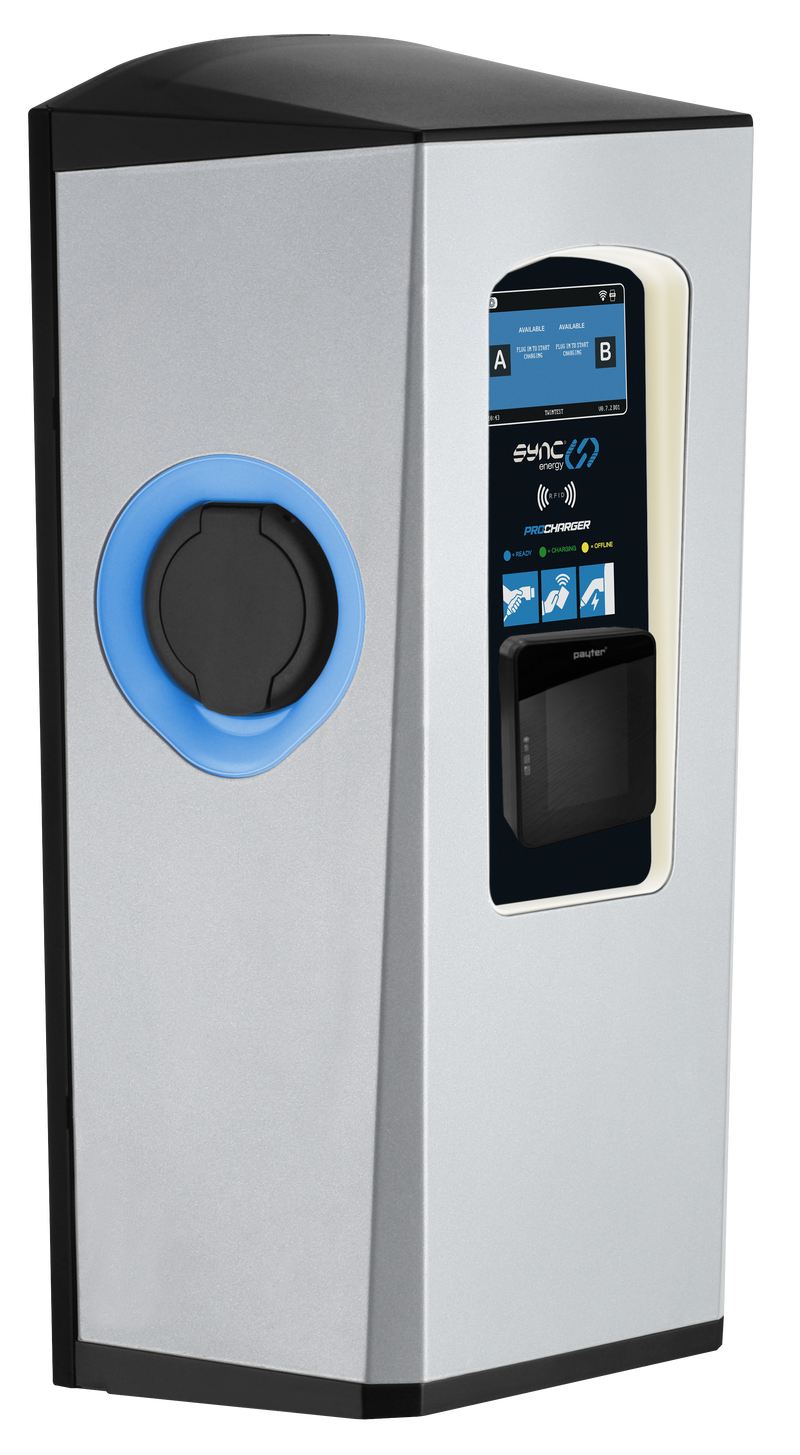 Sync Energy Pro Charger - EV Twin Wall Pro Charger, Three Phase, 2 x 11kW - 4G, MID Meter with Pay Terminal