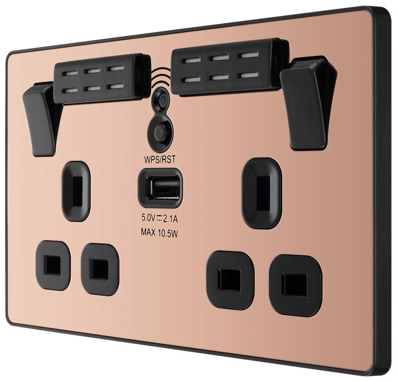BG Electrical Evolve Polished Copper - Double, switched, single pole, WiFi Extender + USB A
