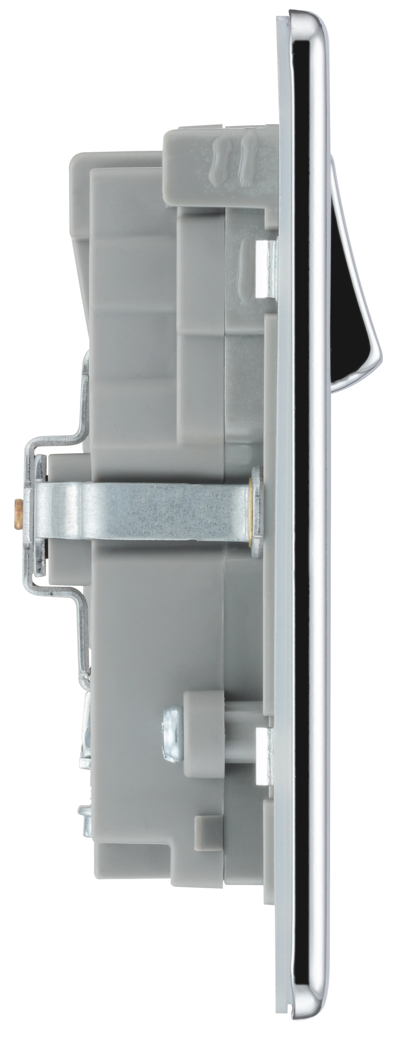 BG Electrical Flatplate Screwless Polished Chrome - Double switched, single pole, with 2 x USB A