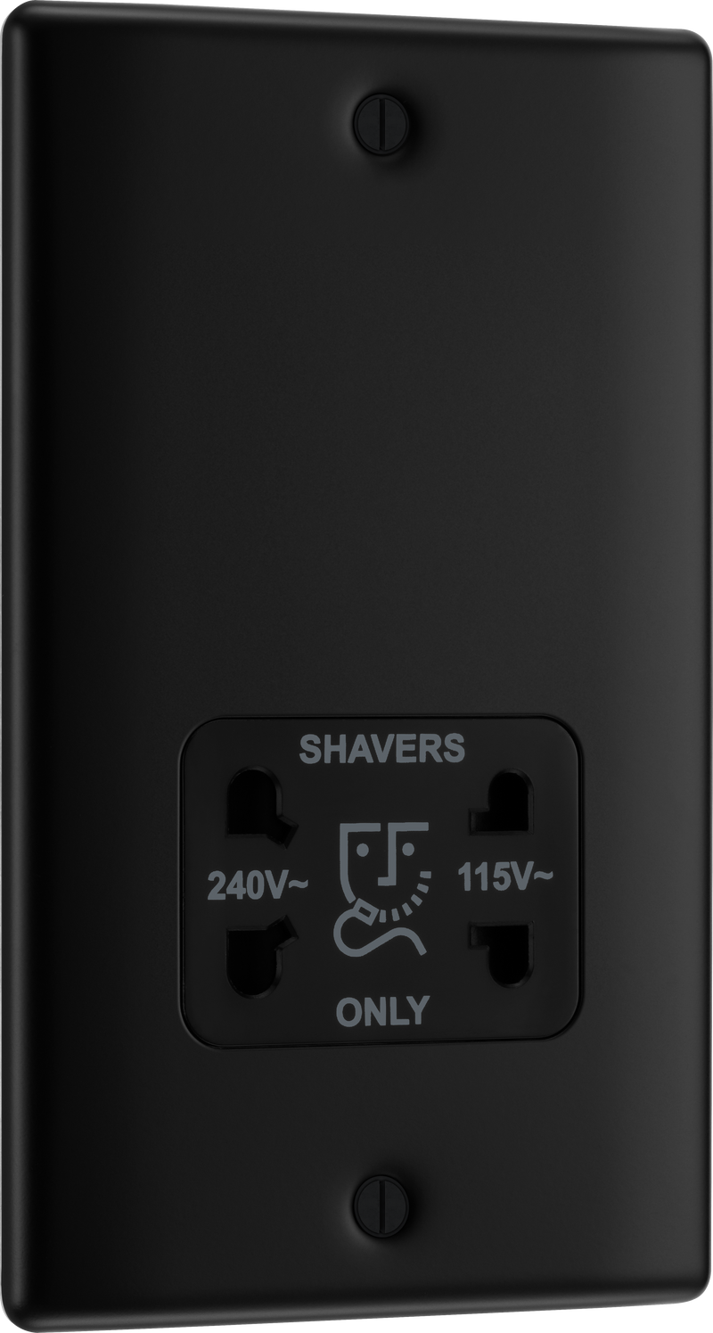 BG Electrical Nexus Metal Matt Black - 115/240V dual voltage shaver socket