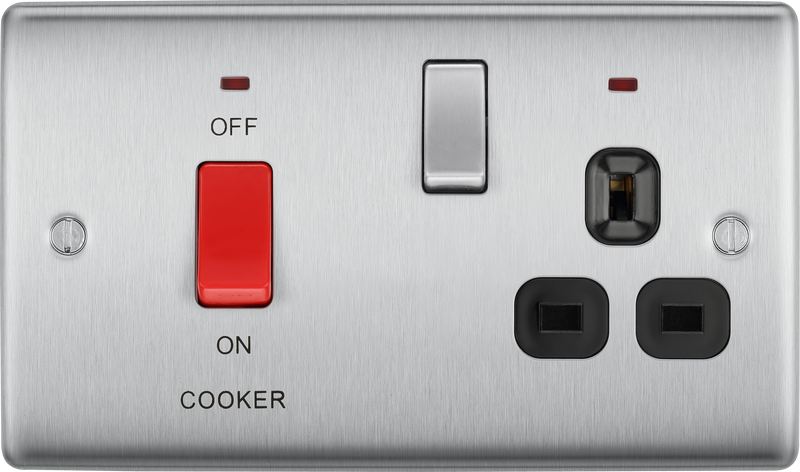 BG Electrical Nexus Metal Brushed Steel - 45A double pole, with switched socket and indicators