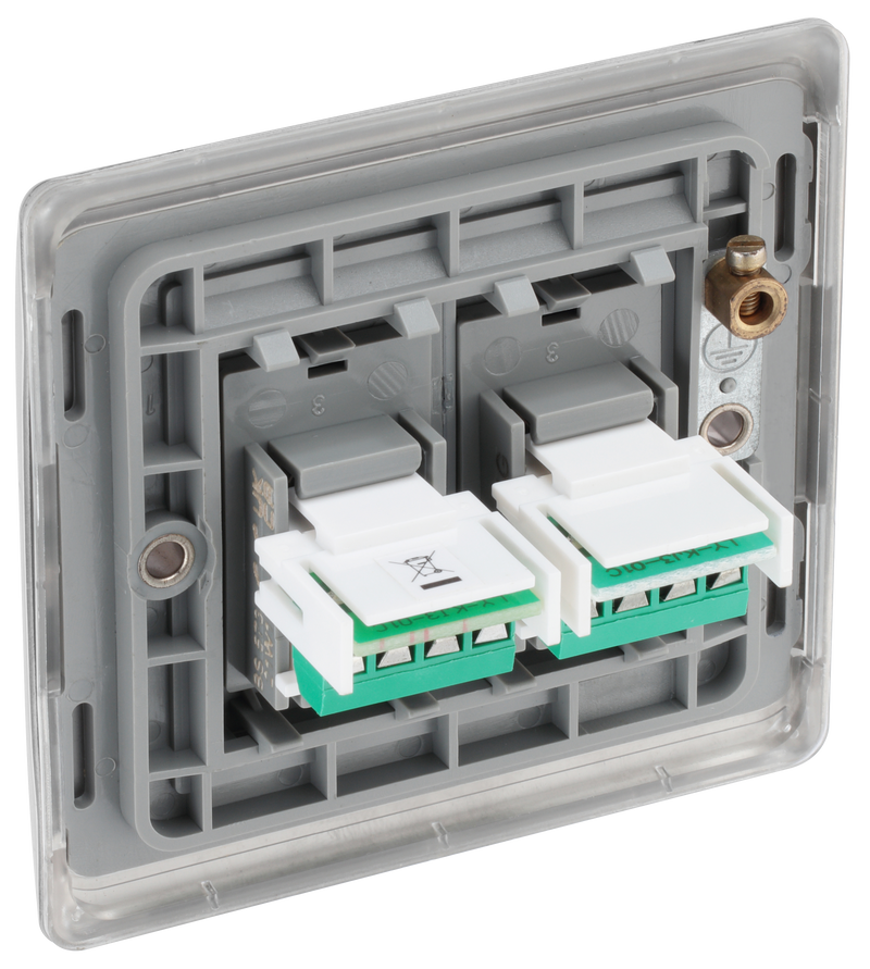 BG Electrical Nexus Metal Brushed Steel - Double, RJ11 telephone socket