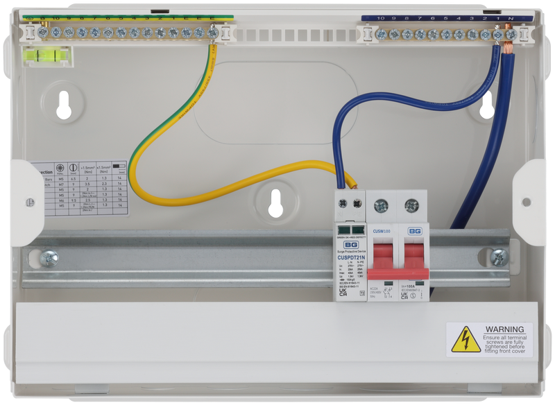BG Circuit Protection Main Switch SPD - 12 module, 9 way, 100A Main Switch, Type 2 SPD