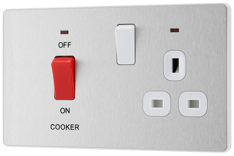 BG Electrical Evolve Brushed Steel - 45A double pole with switched socket and indicators