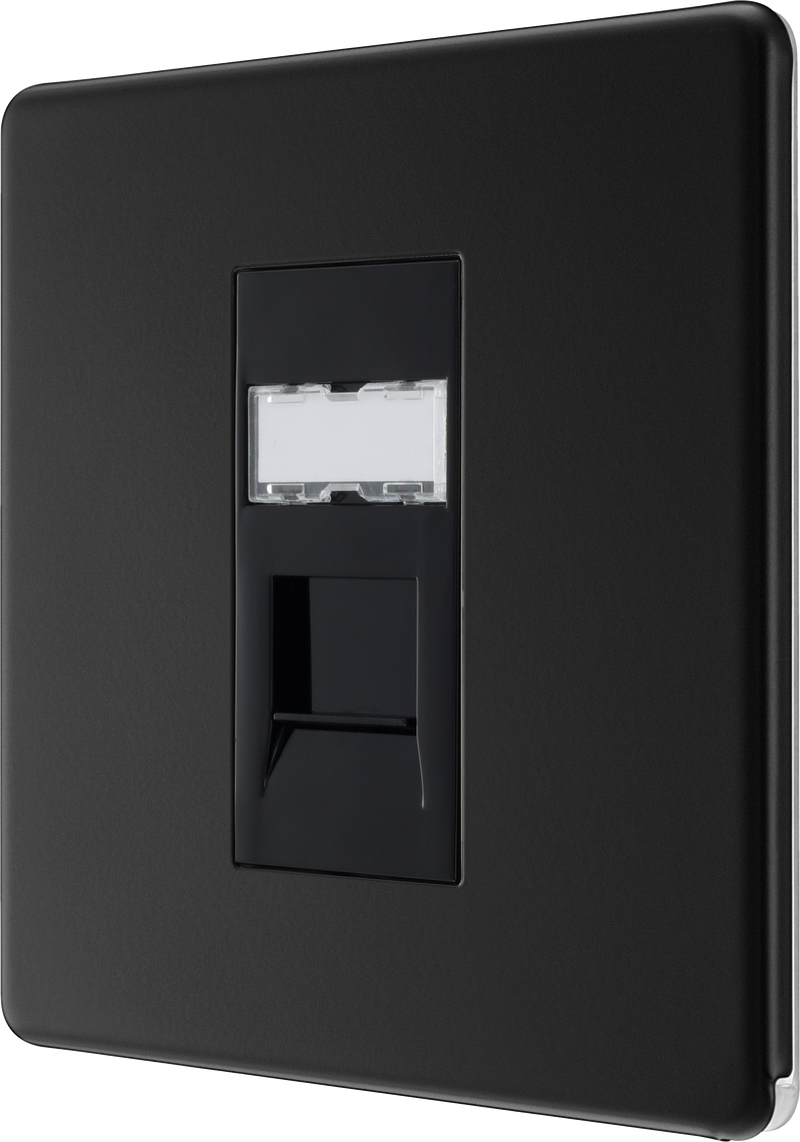 BG Electrical Flatplate Screwless Matt Black - Single, RJ45 data socket