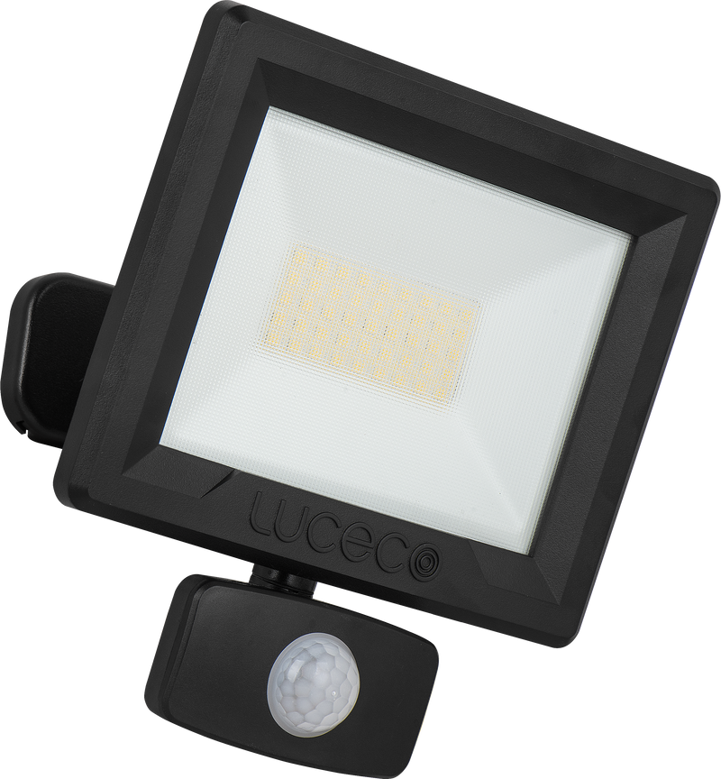 Luceco Essence Floodlight - Essence floodlight with ball joint 30W black 4000k colour temp with PIR