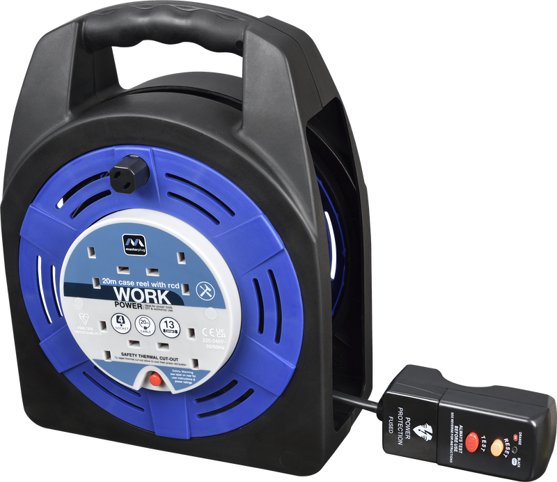Masterplug Work - 20m, 4 Sockets, 13A, Blue