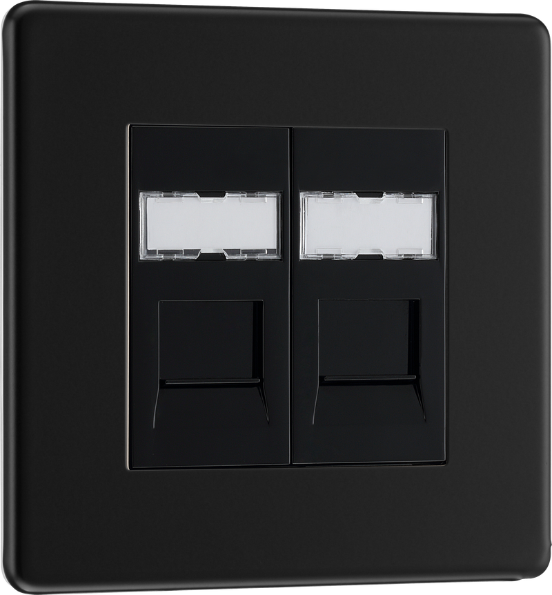 BG Electrical Flatplate Screwless Matt Black - Double, RJ45 telephone socket
