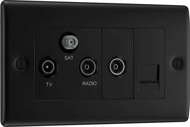 BG Electrical Nexus Metal Matt Black - Triplex with BT outlet and co-axial return - screened