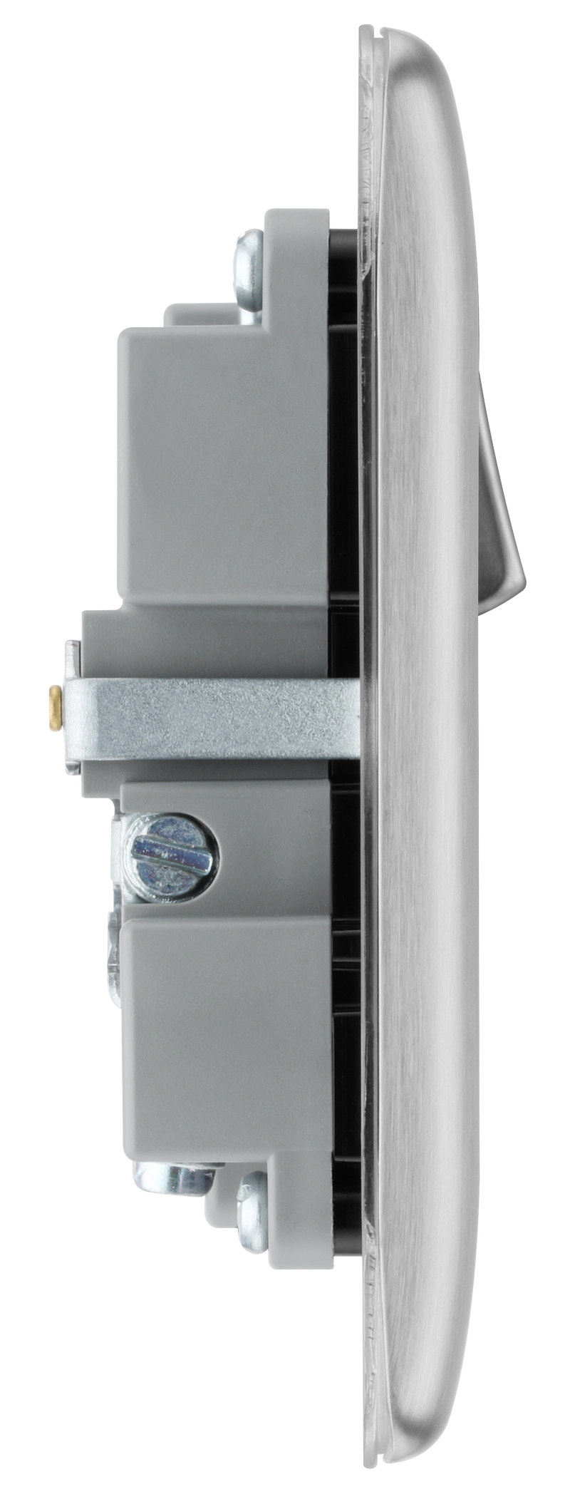 BG Electrical Nexus Metal Brushed Steel - Single, switched, single pole, with 1 x USB A + 1 x USB C