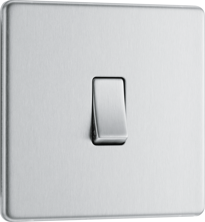 BG Electrical Flatplate Screwless Brushed Steel - Single, 2 way switch