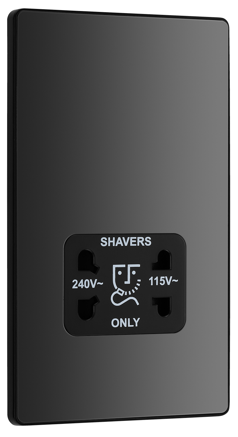 BG Electrical Evolve Black Chrome - 115/240V dual voltage shaver socket