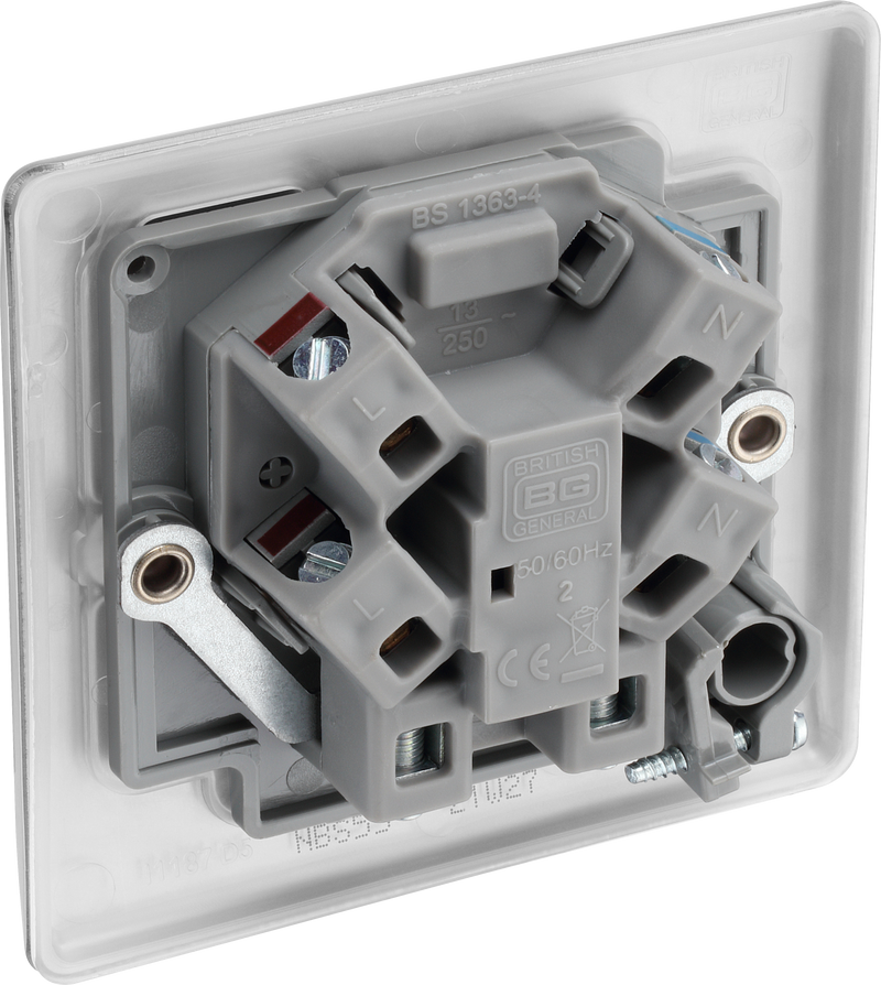 BG Electrical Nexus Metal Brushed Steel - Unswitched and fused with flex outlet