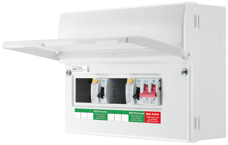 BG Circuit Protection Dual RCD - 12 module, 6 way, 100A Main Switch, 63A/63A Type A RCD