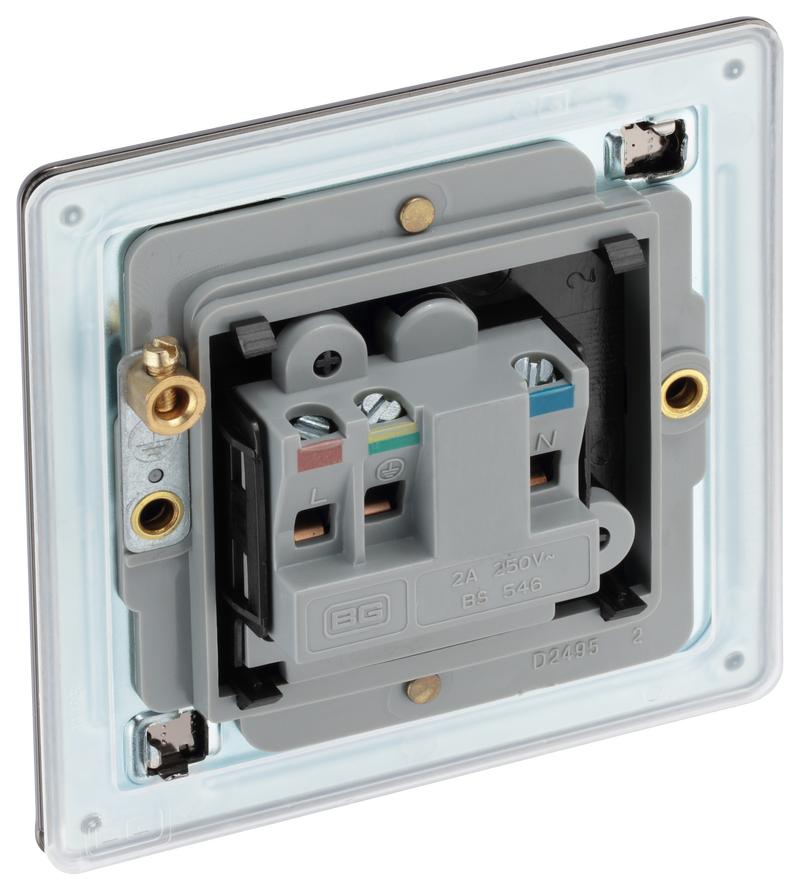 BG Electrical Flatplate Screwless Black Nickel - 2A single, unswitched, round pin