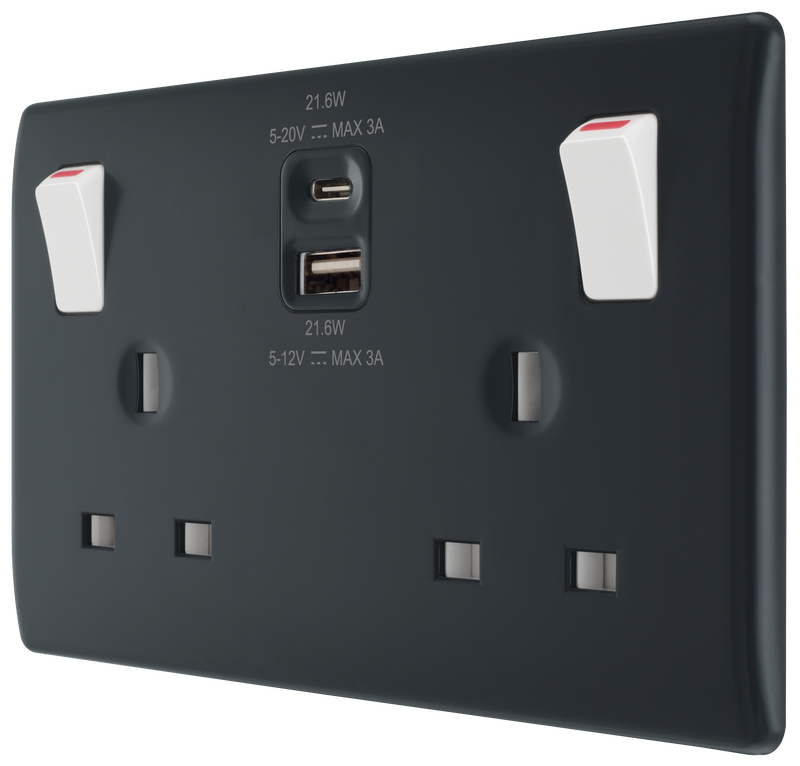 BG Electrical Part M - Double switched single pole, with USB A + C (22W)