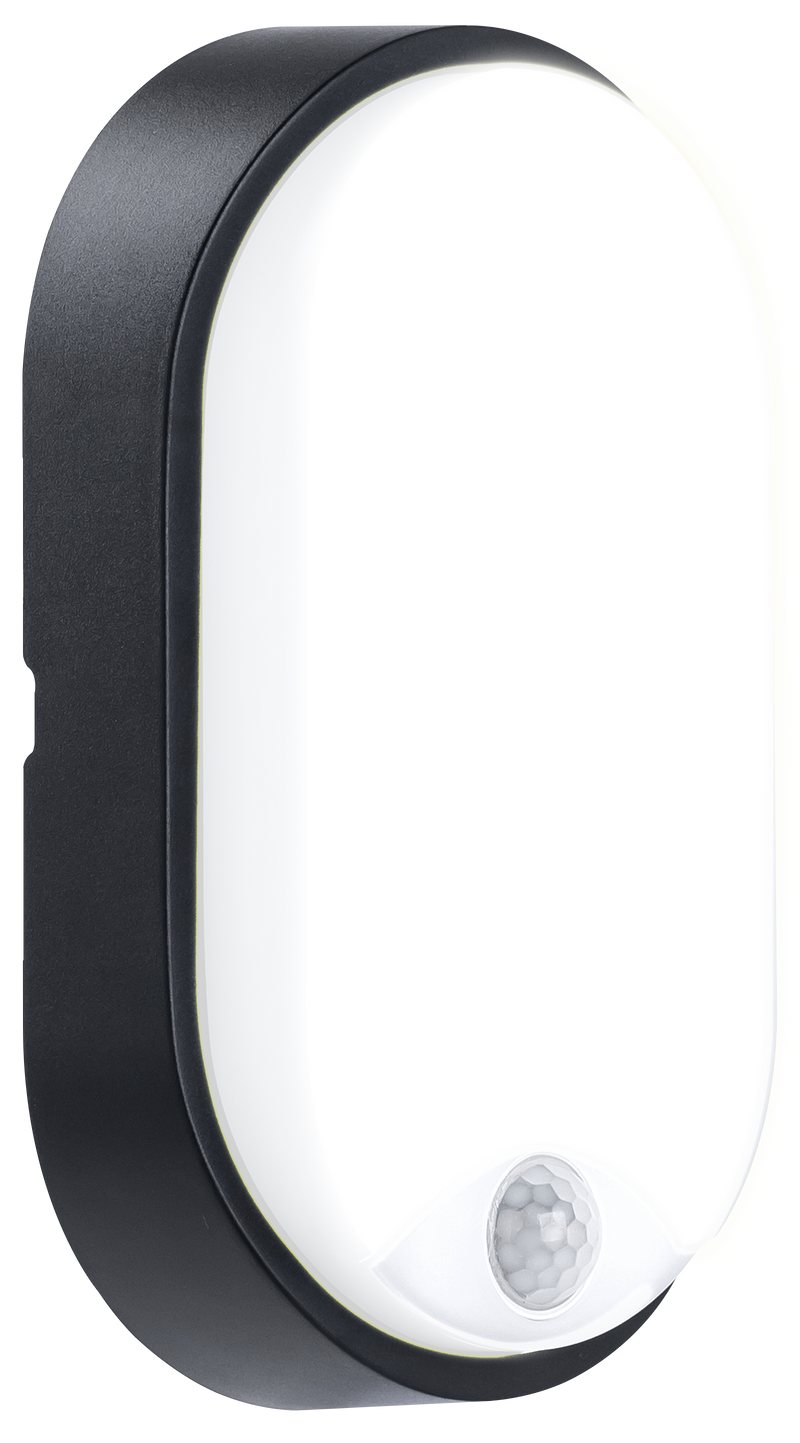 Luceco Ext Residential - Exterior residential bulkhead oval 700lumens with white or black bezel + PIR