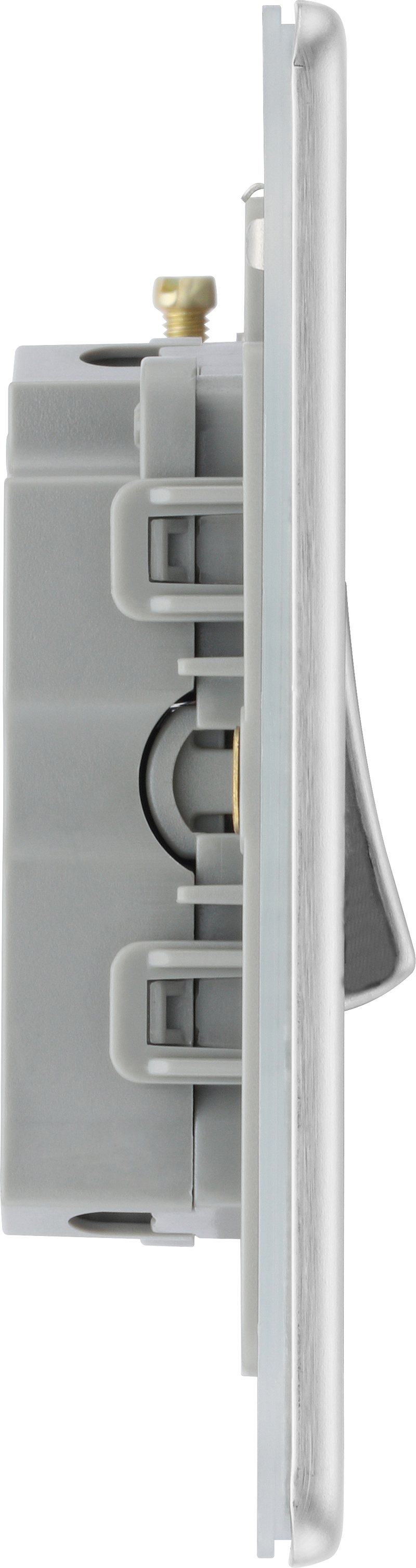 BG Electrical Flatplate Screwless Brushed Steel - Triple, 2 way switch