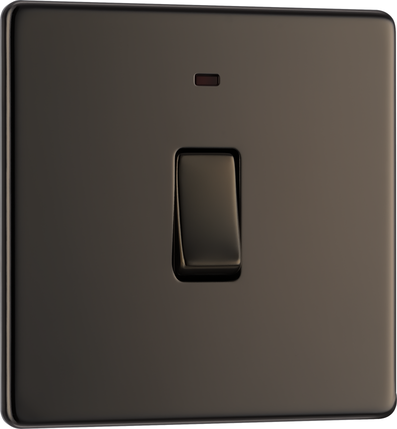 BG Electrical Flatplate Screwless Black Nickel - 20A double pole, with indicator