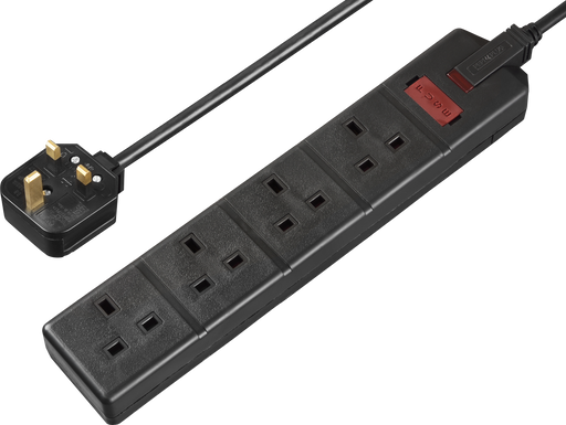 Masterplug Work - 4 Sockets, 2m, 13A, Black