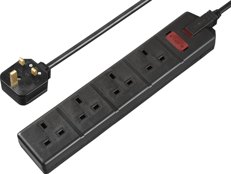 Masterplug Work - 4 Sockets, 2m, 13A, Black