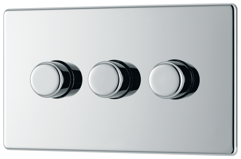 BG Electrical Flatplate Screwless Polished Chrome - Triple, 2 way push 200W