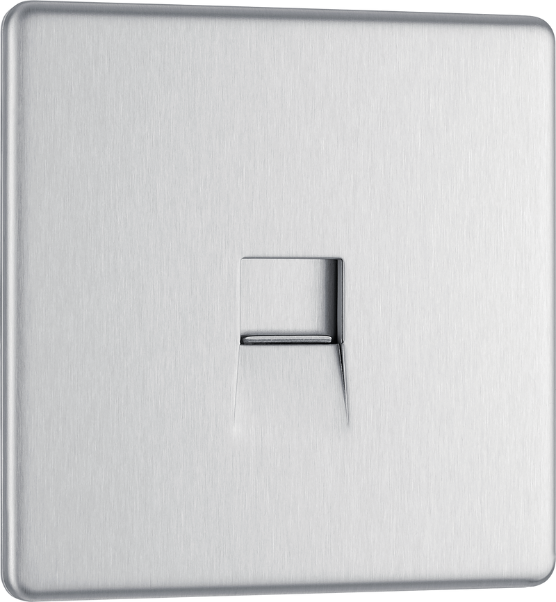 BG Electrical Flatplate Screwless Brushed Steel - Single, telephone socket, master