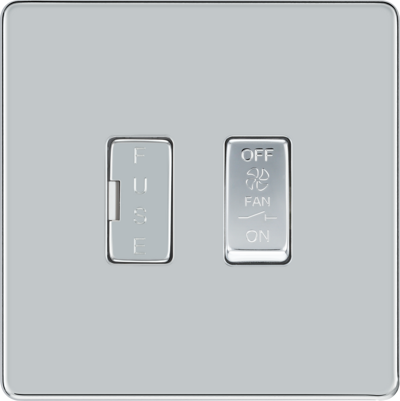 BG Electrical Flatplate Screwless Polished Chrome - 3 pole fan isolator, fused