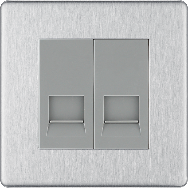 BG Electrical Flatplate Screwless Brushed Steel - Double, telephone socket, secondary