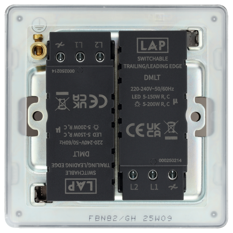 BG Electrical Flatplate Screwless Black Nickel - Double 2 way push 200W