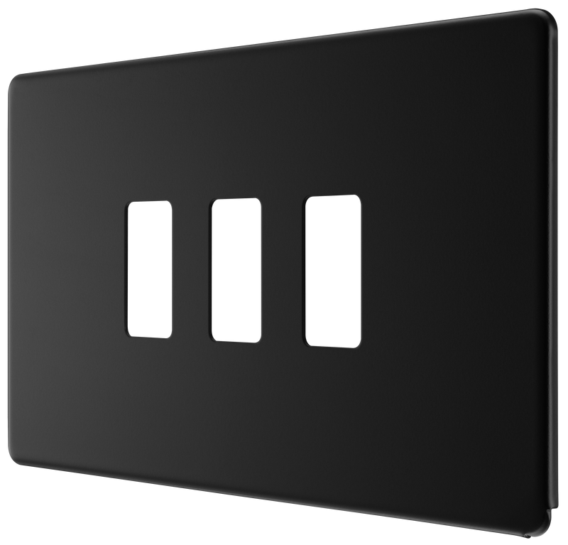 BG Electrical Flatplate Screwless Matt Black - 3 module - rectangular