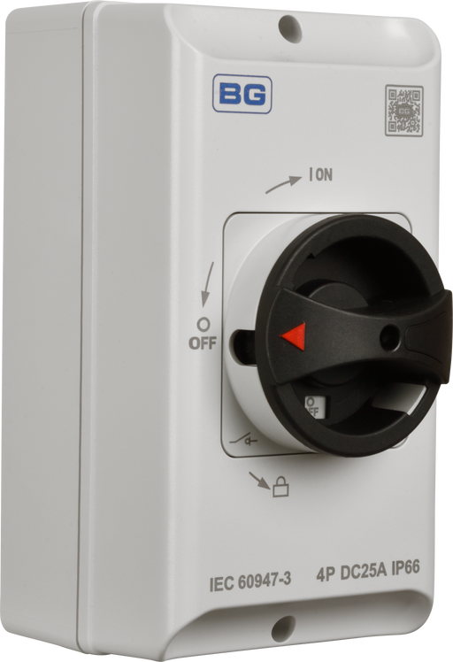 BG Circuit Protection Rotary Dc Isolator 4 Pole - 25A, 4-Pole DC, Rotary Isolator