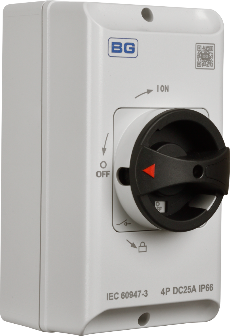 BG Circuit Protection Rotary Dc Isolator 4 Pole - 25A, 4-Pole DC, Rotary Isolator