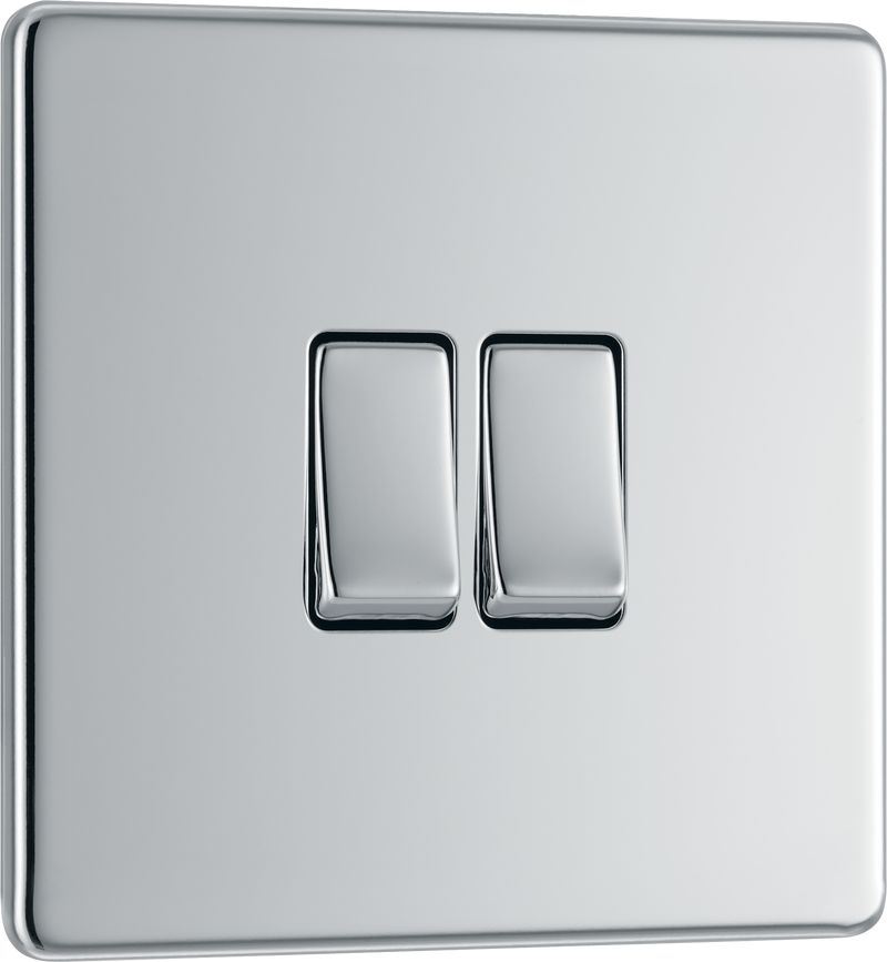 BG Electrical Flatplate Screwless Polished Chrome - Double, 2 way switch