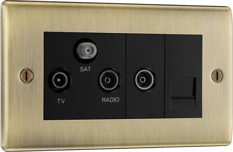 BG Electrical Nexus Metal Antique Brass - Triplex with BT outlet and co-axial return - screened